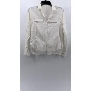DOUGIE Women's White Button-Up Long Sleeve Round-Hem Pocket Top SZ S